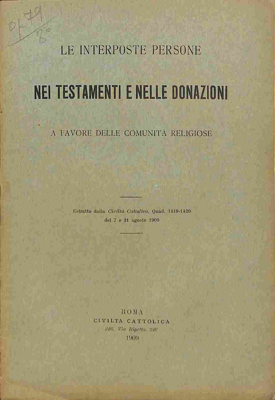 Le interposte persone nei testamenti e nelle donazioni a favore delle Comunità religiose